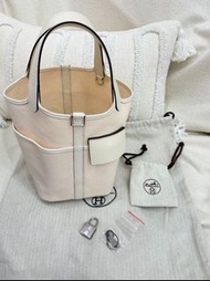 愛馬仕 Hermès Picotin 18 Cargo 菜籃子 奶油白 皮革拼帆布 98新 銀扣｜Z刻
