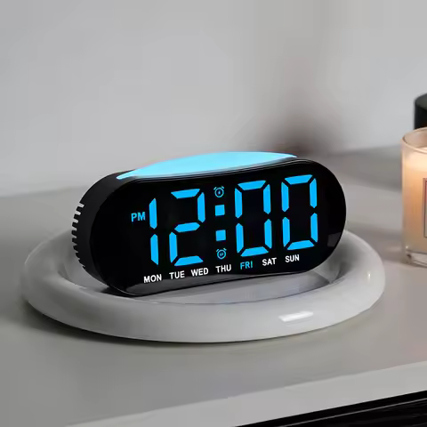 LED Digital Alarm Clock Temperature Week Date Display 2 Alarms Electronic Snooze Table Clock with Am