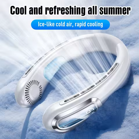 New Mini Air Cooler USB Hanging Neck Fan Portable Bladeless Mini Rechargeable Mute LED Digital Displ