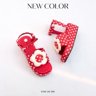 ลายใหม่ Polka dot รุ่น Bloomy (ผ้าแคนวาส)ส้นตึกเข็มขัดดอกไม้ รัดข้อJUDII LES SHU