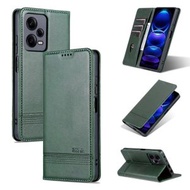 全城熱賣 - 適用於小米 紅米 Note 12 Pro 5G China / Note 12 Pro 5G+ China AZNS 磁吸牛紋左右開手機皮套（深綠色）