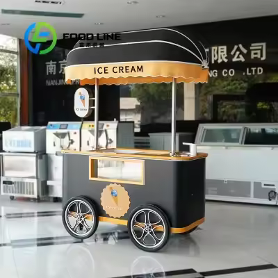 Customize Mexican Mobile Bike Food Cart Outdoor Gelato Ice Cream Push Vending Cart With Display Free