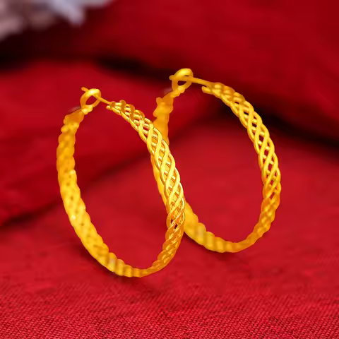 Women's Hollow Chinese Knot Woven Hoops 24K Gold AU999 - Women's exclusive, clear knot pattern, AU99