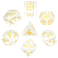 new Cusdie 7Pcs Glass DND Dice with Pattern Handmade 16mm Polyhedral Dice Set with Leather Box Gemst