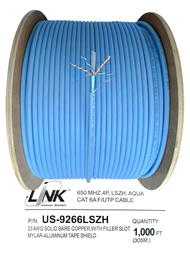 สั่งปุ๊บ ส่งปั๊บ 🚀 Link US-9266LSZH CAT6A Indoor F/UTP Cable, Bandwidth 650MHz, 23 AWG, LSZH, Aqua B