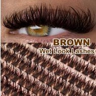 120pcs Brown Wet Look 120D Cluster False Eyelashes, D Curl, Create Dramatic Makeup, Essential For Tr