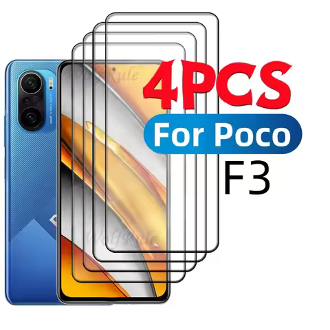 4pcs For Poco F3 Glass Poco F3 Tempered Glass Full Cover Glue Protective Film 9H HD Screen Protector