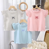 Girls' Flutter Sleeve Vest, Princess-style Short-sleeve T-shirt, Versatile, Korean Style, Fashionabl