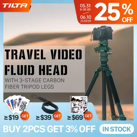 TILTA VT05 Tripod Travel Video Fluid Head with 3-Stage Carbon Fiber Tripod Legs (5KG) TT-VT05-FB