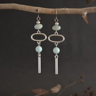 天河石長銀耳環配不銹鋼掛鉤垂墜耳環