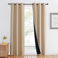 NICETOWN Living Room Completely Shaded Draperies, Biscotti Beige, 1 Piece, W42 x L80, Privacy Protection &amp; Noise Reducing Ring Top Drapes, Black Lined Insulated Window Treatment Curtain Panel