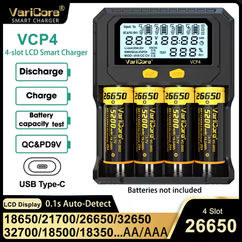 VariCore VCP4 LCD Smart Battery Charger Detection Capacity for 3.7V 18650 21700 26650 Li-ion 3.2V Li
