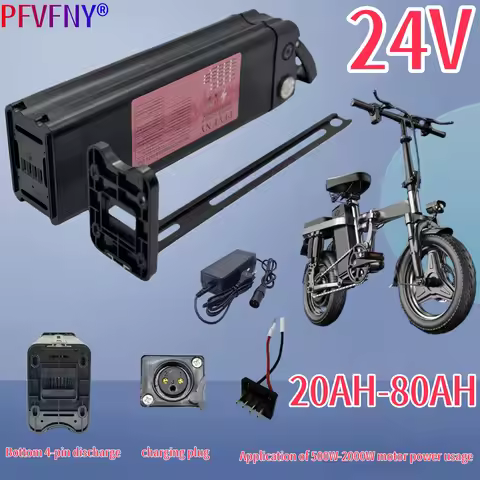 "Plug and play 24V 20-80AH Black Silver Fish 18650 lithium battery 35AH BMS anti-theft 4-pin dischar