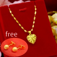 18K Saudi Gold pawnable Love Heart Gold Necklace Wedding Jewelry with Pendant Set Chain