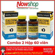 Calcium Citrate + D3 Mason Natural Hộp 60 viên canxi hữu cơ tăng chiều cao chắc xương không sỏi thận