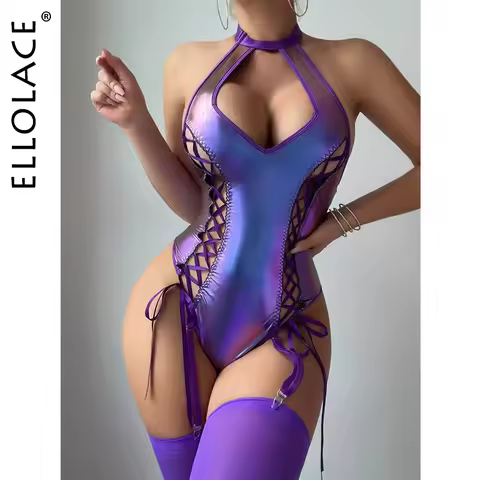 Ellolace Pure Desire Fantasy Bodysuit Stocking Lace Up Latex Top Halter Body Backless Hot Youthful H