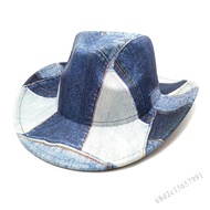 Đàn ông nữ Denim chắp vá Cowboy Hat rộng bộ trang phục phương Tây