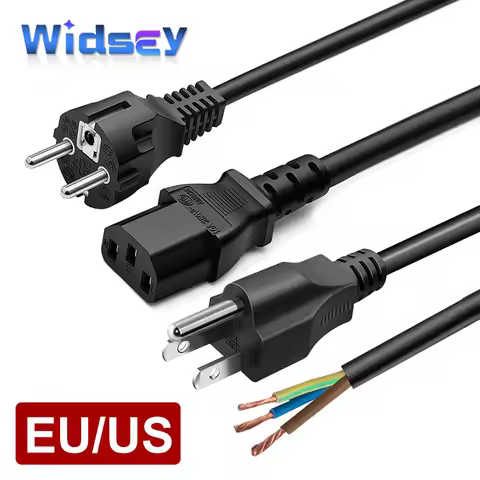 1.5M EU/US Power Cord To C13 16A Pure Copper Direct/Elbow Plug 3 Pin 0.5/0.75/1.5/2.5 European Stand