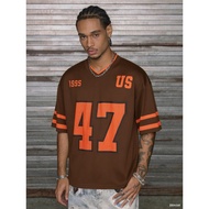 47th retro streetwear 2026 summer mesh breathable T-shirt for men and women loose casual V-neck prin