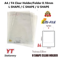 EMI A4 / F4 Clear Holder 0.18mm / Clear Folder / Clear File ( L SHAPE / C SHAPE / U SHAPE )