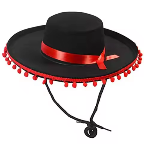 Fuzz Ball Mexican Sombrero Hats Stage Performance Dance Spanish Mexican Hat Costumes Dress Up Wide B