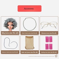 100 Days Of School Costume Grandma Cosplay Dress Purim Clothes Old Lady Role Play Outfit White Wig f