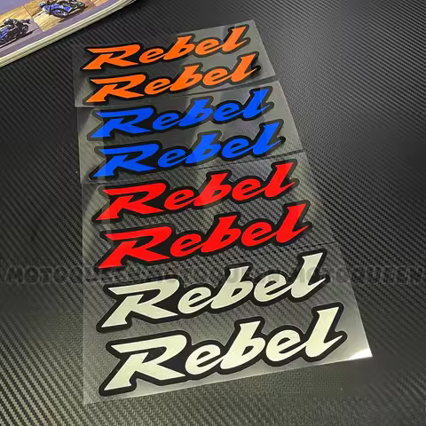 1SET "Rebel" Waterproof Vinyl Stickers – Multi-color Orange/Blue/Red/White Decals for Motorcycle Hel