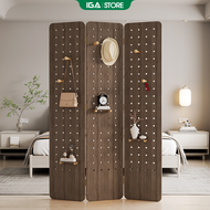 Bộ 3 tấm bình phong vách ngăn gỗ tích hợp giá treo đồ tiện lợi thương hiệu ILUMIA - GP401