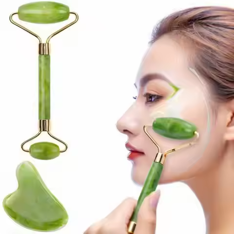 2PCS Gua Sha Natural Stone Gowoman Gua Sha Facial Stone Gua Sha Visage Roller for Face Massager Tool