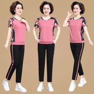 Middle-aged Elderly Women's Clothing Middle-aged Mother's Clothing Short-sleeved 2022 Western Style Casual Fashion Sportswear Two-piece Suit Middle-aged Elderly Women's Clothing Middle-aged Mother's Clothing Short-sleeved 202