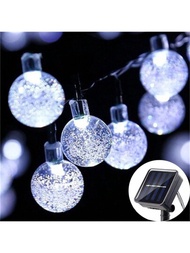 1套太陽能供電防水水晶泡泡足球串燈（8種照明模式、20/50/100 Led）適用於節日、派對、花園、戶外露營、婚禮、情人節、聖誕節、萬聖節、街頭裝飾