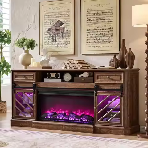 TV Stand for 85 Inch TV with Drawers Storage&Cabinets Farmhouse Highboy Entertainment Center Electri