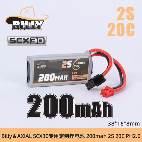 Billy 7.4V 2S 200mAh 20C LiPo Battery for AXIA SCX30 1/30 MINI RC Model Car Crawler Accessories