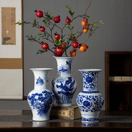 S/🌔Jingdezhen Hand-Painted Twine Landscape Vase High Temperature Fired Large Floor-Standing Ceramic Vase Chinese Villa V