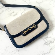 【特選貨品】Celine海軍藍拼白色馬車金扣皮革單肩側背斜孭包手袋