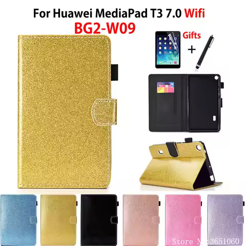 Glitter Case for Huawei MediaPad T3 7.0 WIFI BG2-W09 Cover Funda Silicone PU Leather Skin for Honor 
