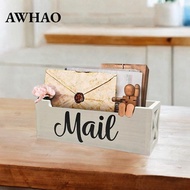 [AWHAO] Mail Organizer Wood Mail Basket Mail Holder Countertop for Desk Wall White
