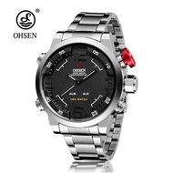 OHSEN Digital quartz Men Business Wristwatches Alloy case Waterproof Black Military man Watch Fashio