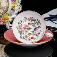 英國製Aynsley 美麗雀鳥花卉骨瓷下午茶杯咖啡杯盤組(粉紅)
