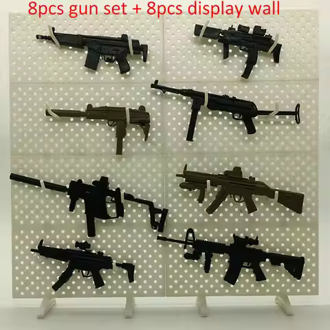 8Pcs 1/6 Toys Gun Model MP5 HK53 UZI MK18 KRISS VECTOR MP7 Puzzles Building Bricks Soldier Weapon+Di