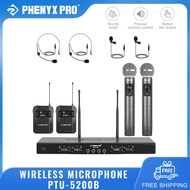 Phenyx Pro PTU-5200B Wireless Microphone System 4-Channel Wireless Mic Set with Handheld/Bodypack/He