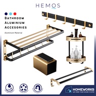 HEMOS BATHROOM FAUCET ACCESSORIES ALUMINUM BLACK GOLD CORNER BASKET CLOTHES RACK HOOKS