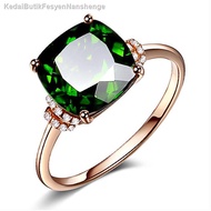 ▩Cincin zamrud wanita mawar emas hijau turmalin cincin batu permata kristal asli cincin jed lut sinar halus