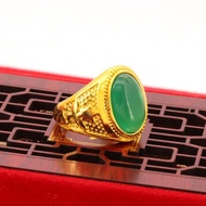 Cincin Fashion Pria 18K Berlapis Emas Cincin Batu Akik Zamrud Cincin