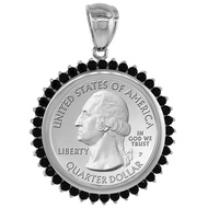 Sterling Silver Cubic Zirconia Quarter Dollar Bezel CZ Halo 24 mm Coins Prong Back 25 Cent Coin NOT 