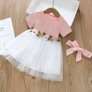 D-One - Short Sleeve Baby Girl Dress + Hair Tie - DO-G777