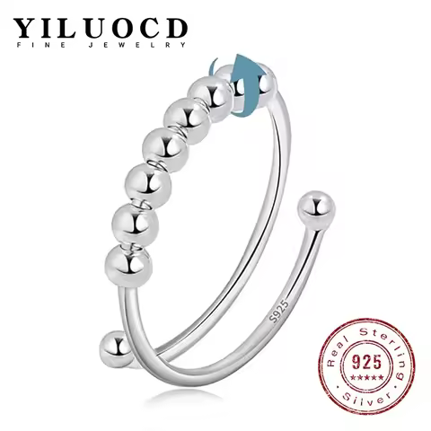 New 925 Sterling Silver Stress Relief Fidget Spinner Rings Rotate Beads Anxiety Adjustable Rings for