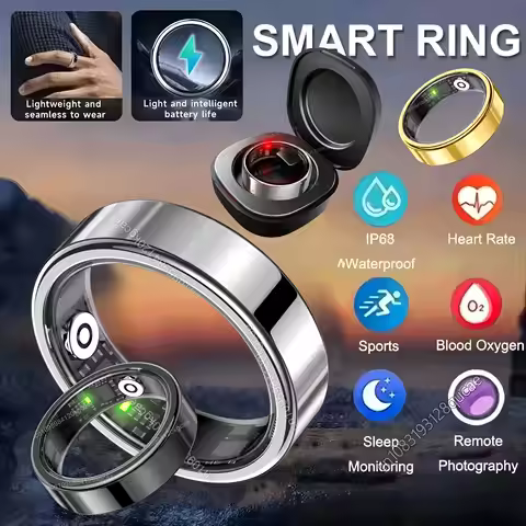 New R09 Smart Ring Men Women with Charging Case,Heart Rate Blood Oxygen,Skin Temperature Monitor,5AT