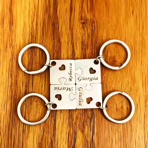 4-Person Love Puzzle Keychain Customized Engraved Stainless Steel Pendant Family/Best Friend/Friend 