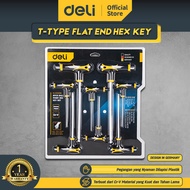 Deli T-type Flat End Hex Key / Kunci L Ujung Rata dan Bola Tipe T Isi 8 pcs Material Cr-V EDL233X08